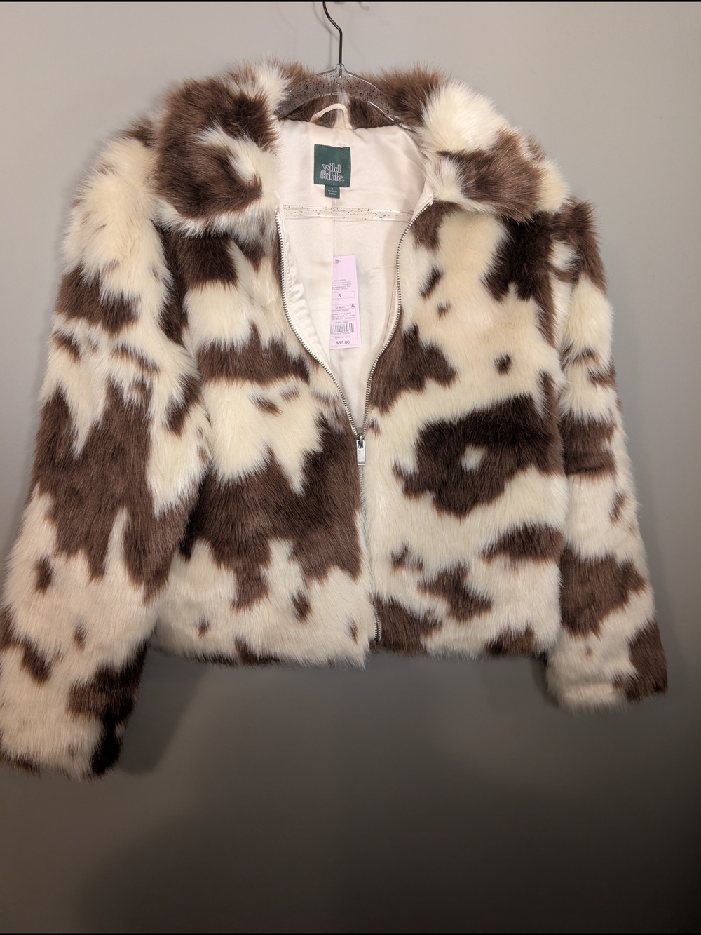 Wild Fable NWT Cow-Print Faux Fur Jacket — Brown & Cream Size S